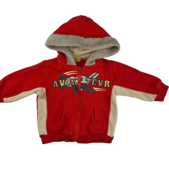 Malin Calin Red Colourblock French Aviator Full-Zip Hoodie Size 6-9 Months - Picture 6 of 7